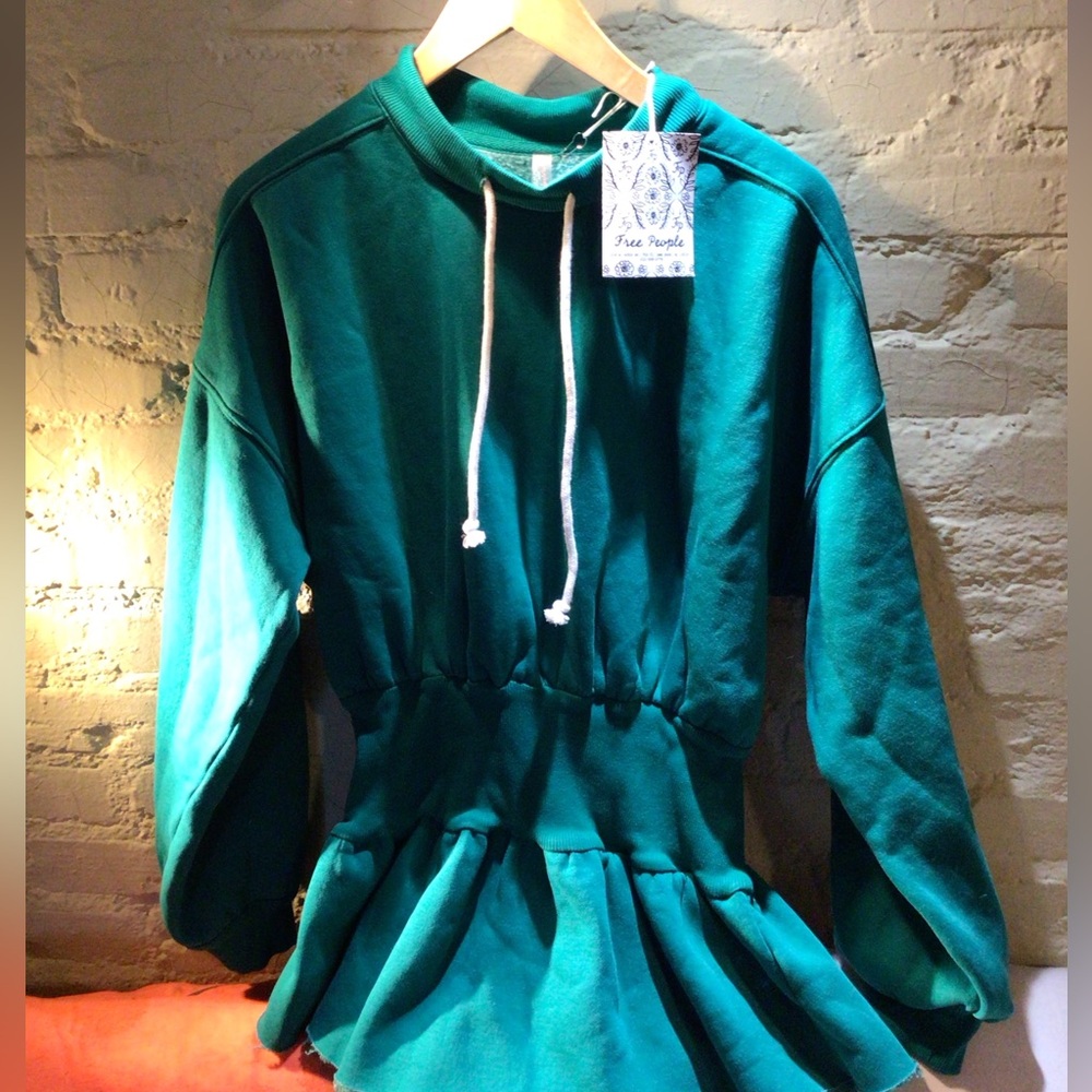 NEaw! FP movement Green Ralley Drawstring Peplum Sweatshirt